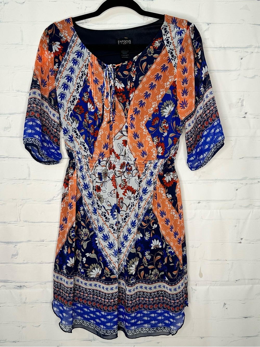 Women’s En Focus Studio Size 8 Multi Color Short Sleeve Dress